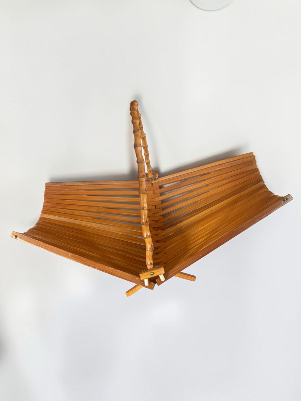 Vintage Folding Bamboo Magazine Rack Basket Mid Century Boho Decor